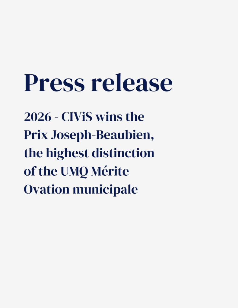 Press release — CIViS wins the Prix Joseph-Beaubien, the highest distinction of the UMQ Mérite Ovation municipale